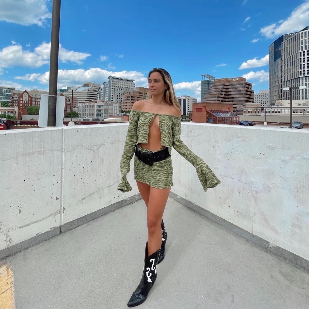 Edikted knitted sweater & mini skirt set
